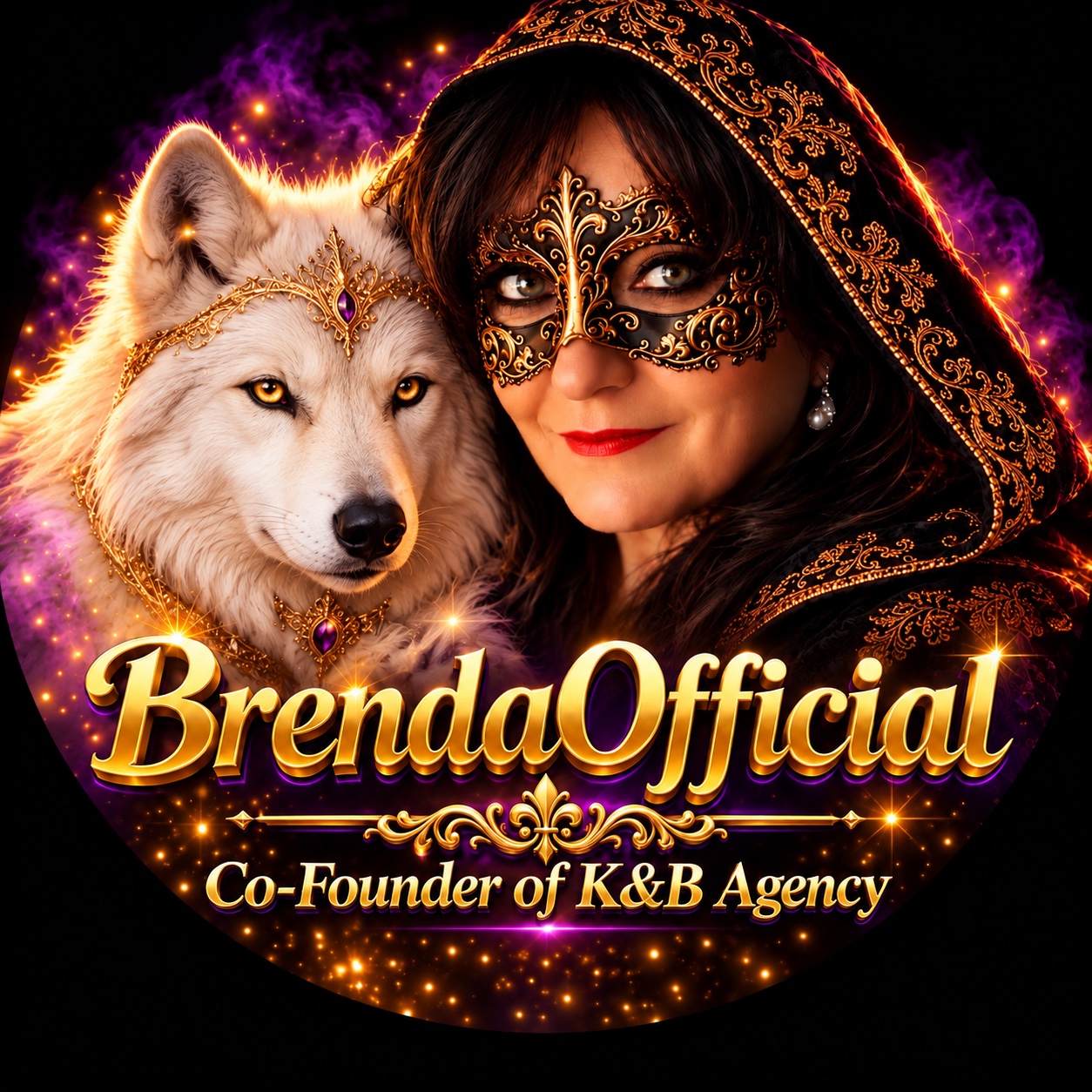 BrendaOfficial met een witte wolf — Co-Founder of K&B Agency