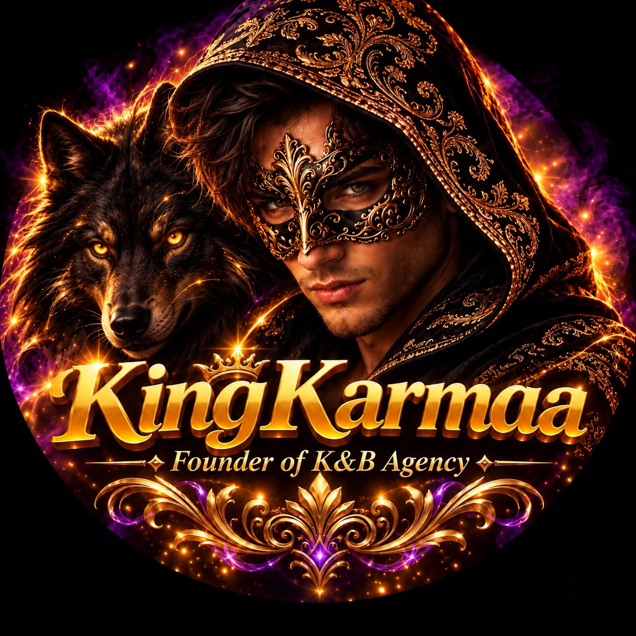 KingKarmaa met een zwarte wolf — Founder of K&B Agency